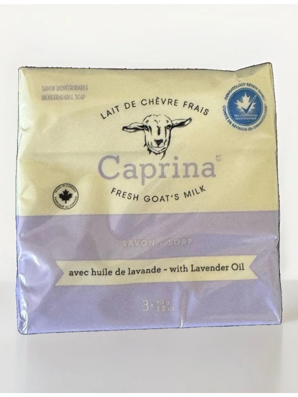 Caprina by Canus Fresh Goat's Milk Soap, LAVENDER, 3 bars 3.2 Ounces each